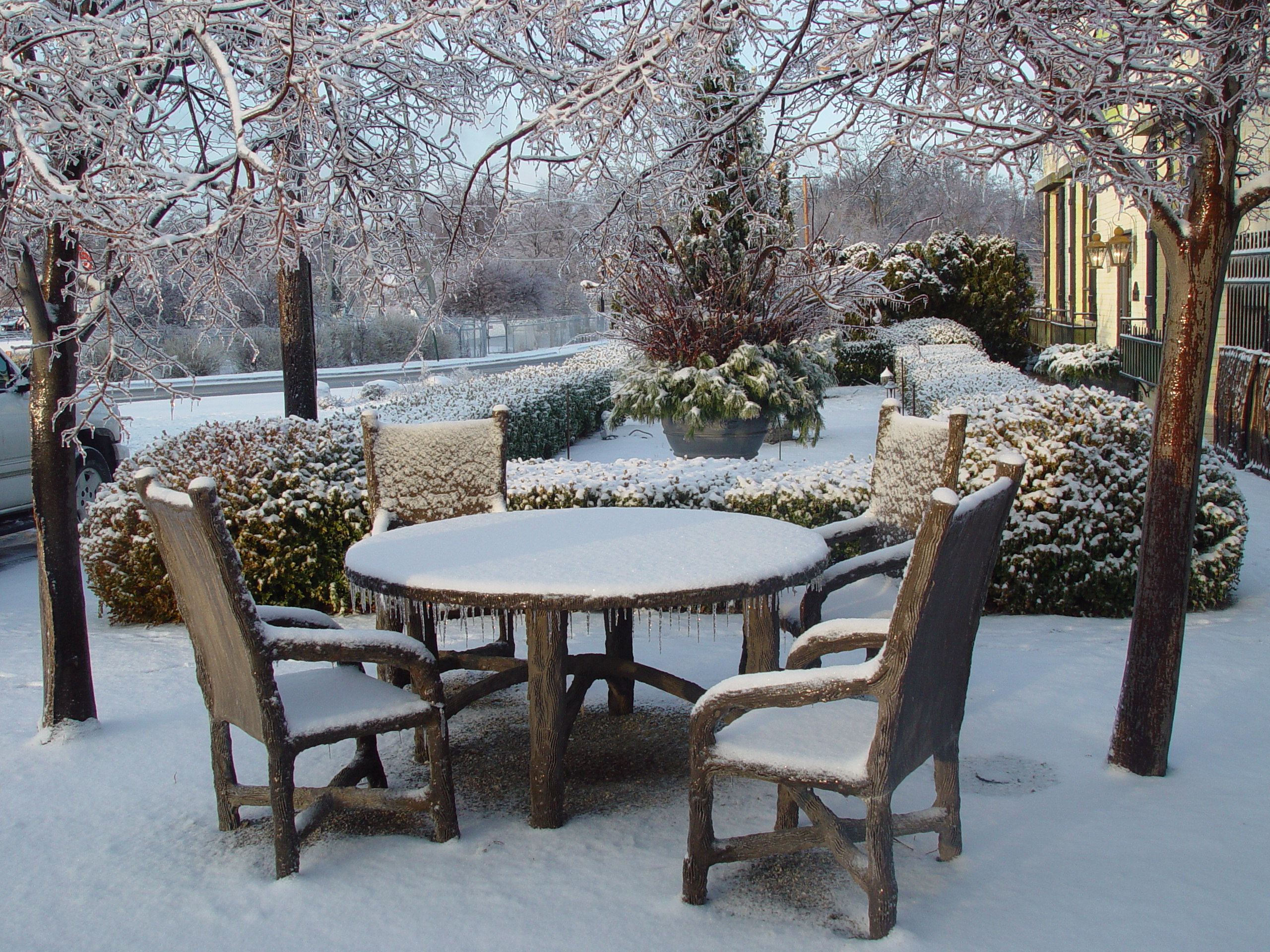 Hardscape and planting with clear structure in winter
